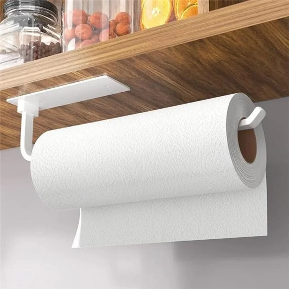Paper Towel Holder - Self-Adhesive or Drilling, White, Upgraded Aluminum